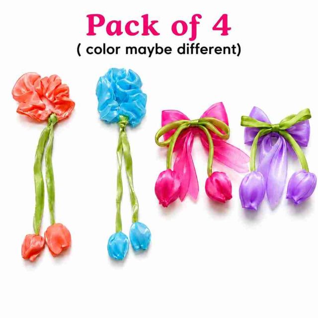 Clitoria Korean Tulip Bow Hair Clip for Women & Girls Pack of 4